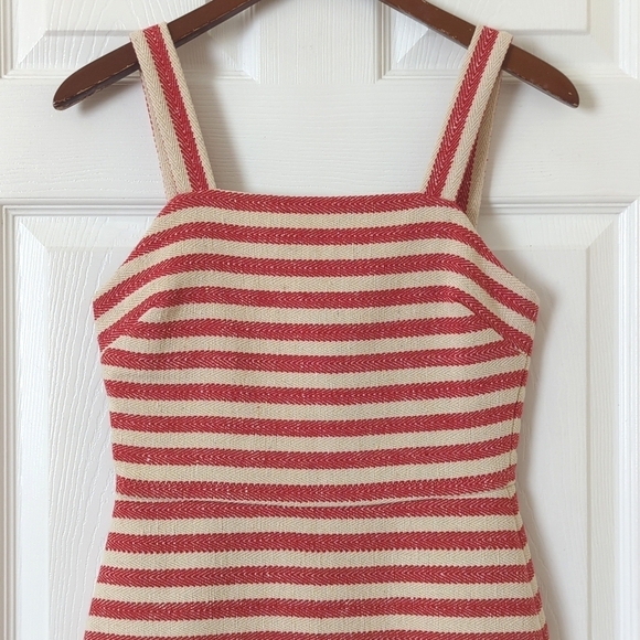 Design Lab Lord & Taylor Striped Woven Sleeveless Mini Sheath Dress Red Cream XS - Picture 2 of 13